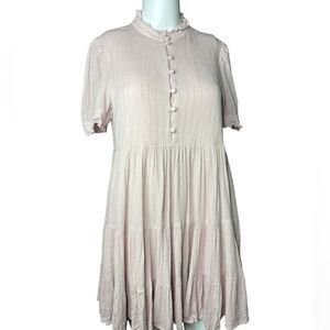 Aqua Short Sleeve Ruffle Mini Dress Pink & Silver Size Medium